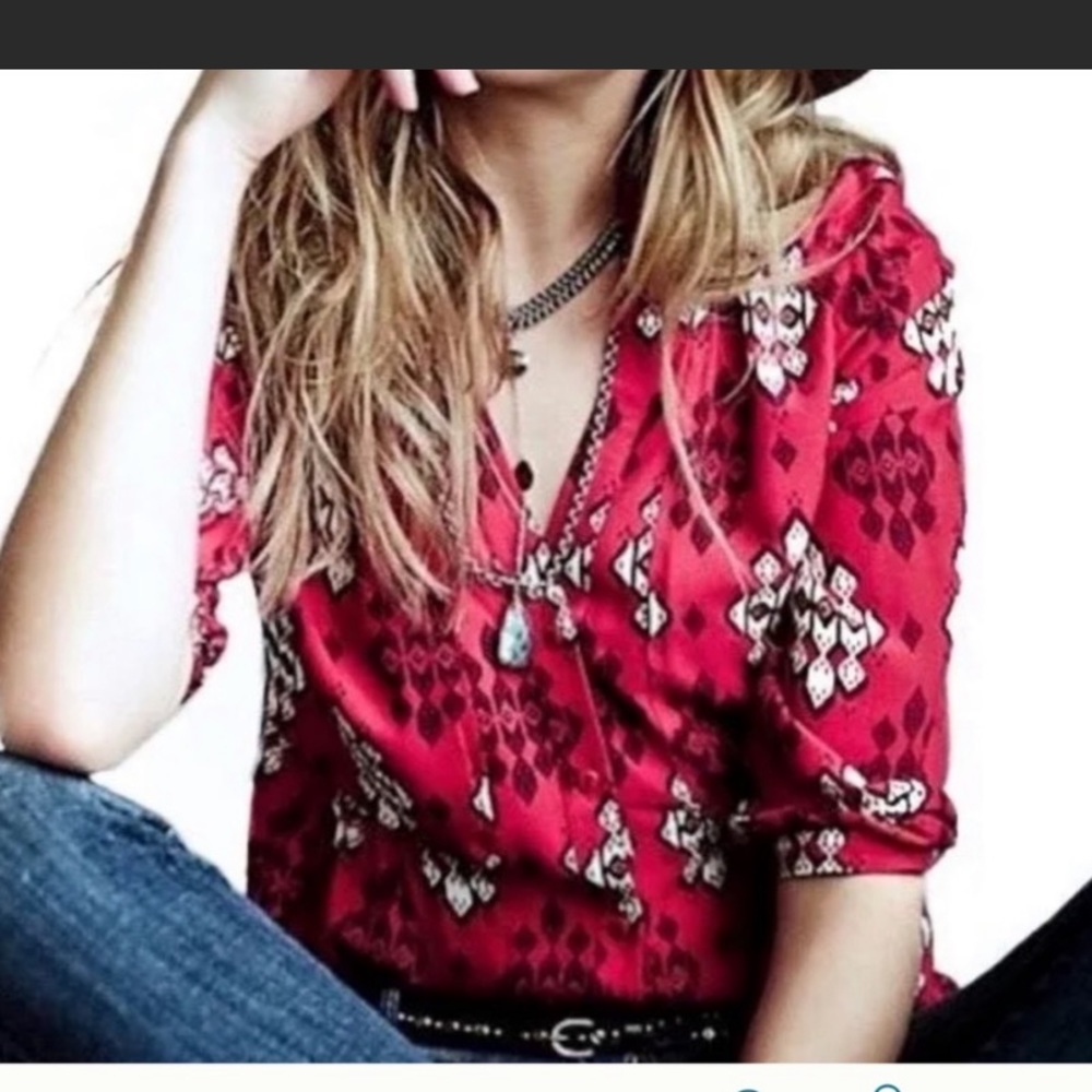 Anthropologie ~ Maeve Woodland Walk 6 Blouse Red Western